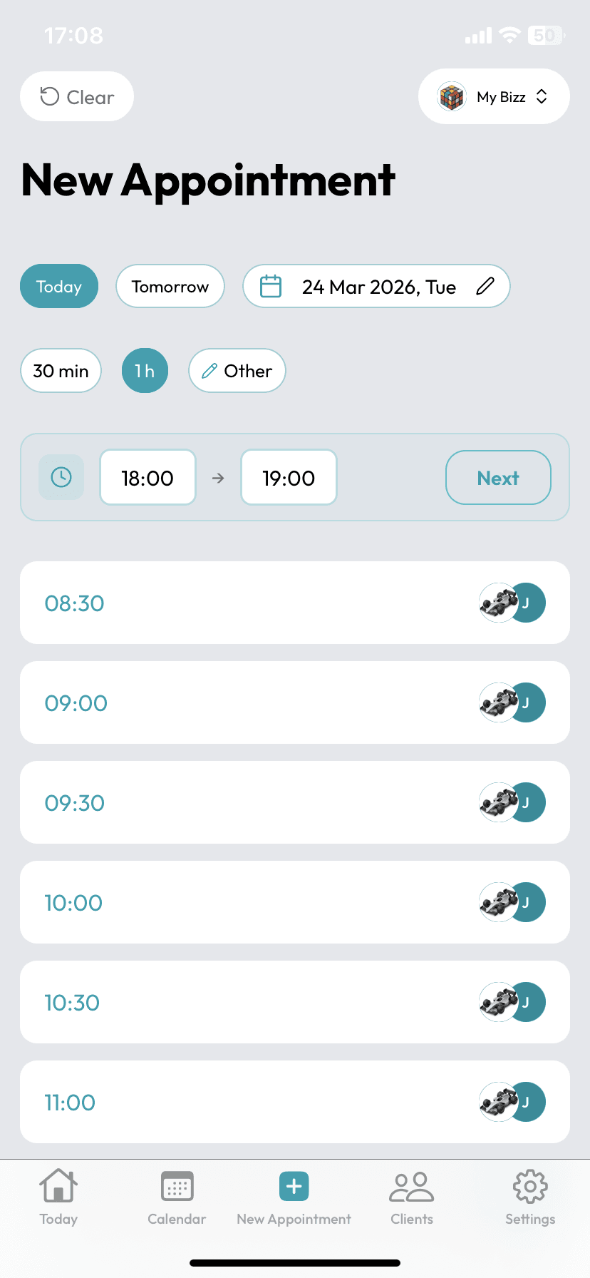 Calemio App-Ansicht — Termine mit einem Tipp verwalten